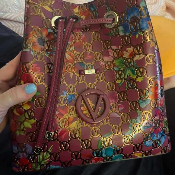 Mario Valentino Bags Valentino Floral Logo Leather Bucket Bag Nwt